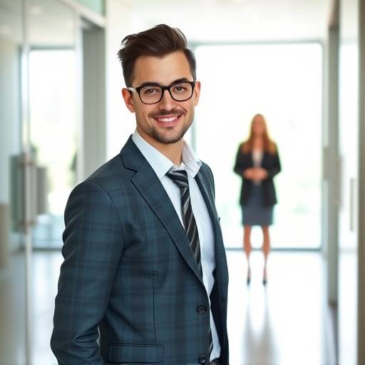Confident candidate entering an interview